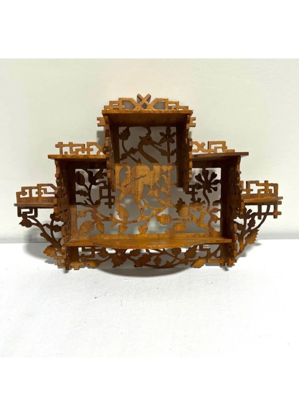 Vintage Asian Style Wooden Crane Wall Shelf Display